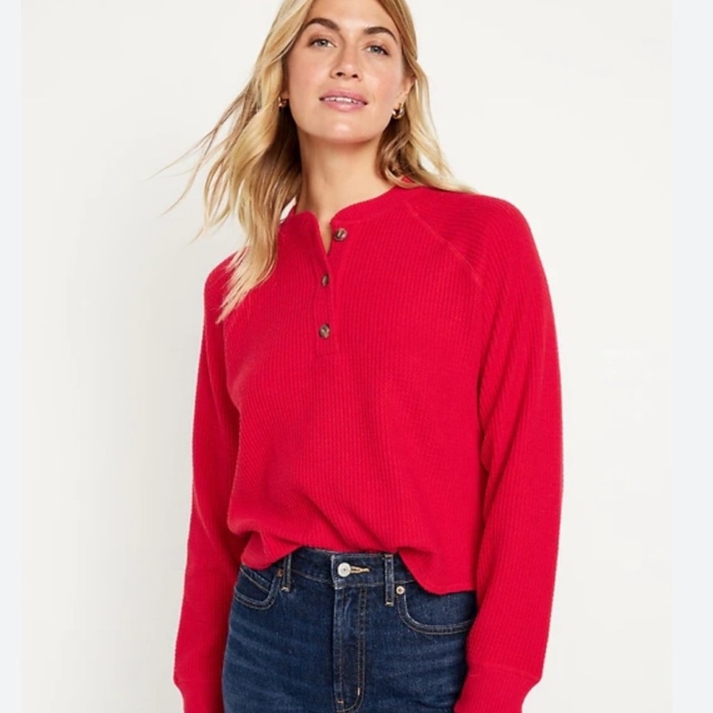 Old Navy, Size Small, Red Waffle Henley Shirt/Sweater. NWOT, Perfect Condition